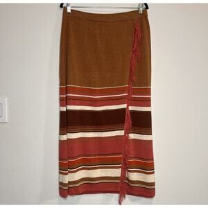 Double D Ranch Monument Pass Skirt Size L Orange Brown Striped Fringe Faux Wrap